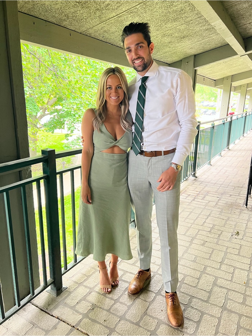Petal & Pup Sage Green Midi Dress with Cutout